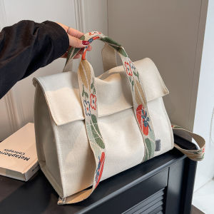 Large Capacity Canvas Tote Bag Womens Commuter Bag Casual Style School Bag Office File Bag Single Shoulder Shopping Bag