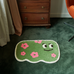VIKAMA Cute Elliptical Plush Bathroom Absorbent Non Slip Mat Toilet Door Stainproof Foot Mat Washable