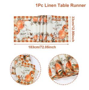 Pumpkin Thanksgiving Linen Table Flag Happy Thanksgiving Day Decoration 2025 For Home Maple Leaf Kitchen Dining Table Runner