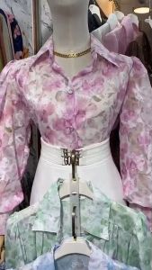 เสื้อ เสื้อเชิ๊ต เสื้อทรงเกาหลี เสื้อแขนยาว เสื้อแฟชั่น อกฟรีไซด์ 32-44 นิ้ว ยาว 26 นิ้ว ผ้าอูรากีนี ทอลาย ติดเพรช เกรดพรีเมี่ยม พร้อมส่งจากไทย