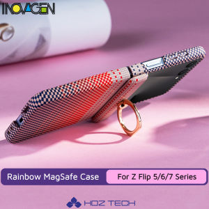 INOVAGEN ฟิล์มติดไฟรถเนื้อคาร์บอนขาตั้งโทรศัพท์เคสโทรศัพท์สำหรับ Samsung Galaxy Z Flip 5Flip 6 Flip 7ฝาปิดด้านหลังแบบแม่เหล็ก