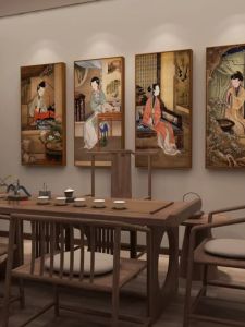 New Chinese Style Decorative Painting Ancient Beauty Lady Figure for Tea Room Entrance Hall Decoration Metal Framed Home Decor