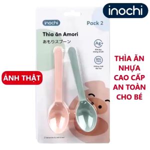 Bộ 02 chiếc Thìa ăn cho bé Amori Inochi muỗng ăn dặm nhựa cao cấp thìa tập ăn trẻ em không chứa BPA kháng khuẩn Ag+