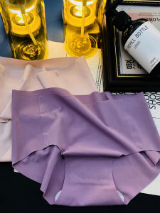 ผ้าไหมน้ําแข็งกลางเอวกางเกงในสตรีไม่มีรอยต่อผ้าฝ้ายเป้าสบายฤดูใบไม้ผลิฤดูร้อนใหม่สุภาพสตรีชุดชั้นในสีม่วงนุ่ม