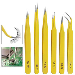 Stainless Steel Yellow Tweezers with Curved Tips Straight Heads and Slender Tips DIY Handcrafted Props