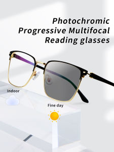 Photochromic Multifocal Progressive presbyopic reading glasses full metal frame no line readers for men Tinted Eyeglasses