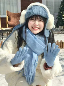 Blue Scarf Womens Winter Travel Warmth Set Thickened Cashmere Rectangle Shape Soft Comfortable Long Scarf for Cold Weather