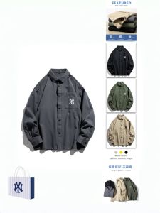 Mlbny Long Sleeves Shirt Men 2024 Spring and Autumn American Retro Tops Casual Pure Cotton Loose Overalls