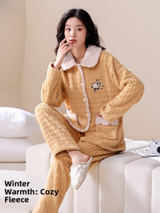 MiiOW | Cat Person Coral Fleece Pajamas Womens Autumn Winter Thickened Long Sleeve Sleepwear Home Clothes Soft Plush Warm Set For Youth