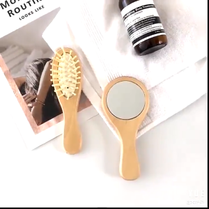  【COD】Portable Cosmetic Mirror Wooden Mirror with Handle Portable Makeup bamboo Hand Mirror with Comb