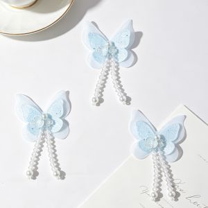 5Pcs 4.6x7.5cm Fairy Pearl Butterfly Hair Clip Girl Tassel Braided Hair Chain Hairpin Sweet Baby Headwear Kids Hair Accessories