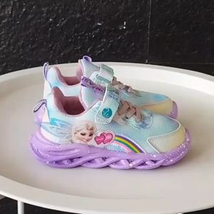 Sepatu Sneakers Lampu LED FROZEN Anak usia 1 2 3 4 5 6 tahun / Sepatu Kets Tali Perekat Anak Cewek Rainbow Elsa / Sepatu MENYALA Anak Balita Perempuan Fashion Trendy / Sepatu Baby Casual Wanita Motif Frozen Elsa / Sepatu Running Anak Fashion Lampu LED