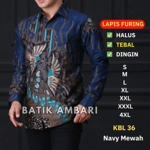 Kemeja Batik Pria Lapis FURING Lengan Panjang Standar JUMBO XXXL 4XL Biru Navy Batik Ambari  KBL 36