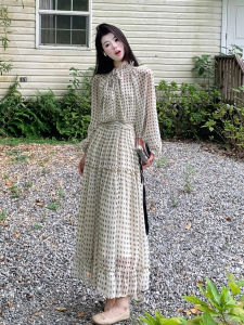 PEIZIXUAN | Đầm Dài Đẹp Elegance Phong Cách Pháp Có Chấm Bi