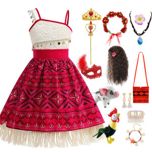 Disney | Girls Moana Inspired Princess Costume Dress Tribal Print Fringe Skirt For Halloween Birthday Party Role Play