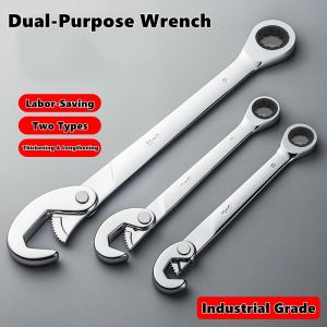 Universal 72-Tooth Ratchet Wrench Double Headed Labor Saving Adjustable Large Open End Wrench Steel High Hardness Repair Tools