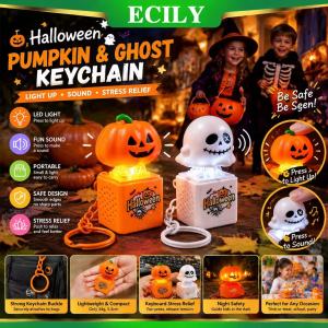 ECILY🔥New upgraded🔥 Halloween Light Up Sound Keychain Stress Relief Fidget Toy Pumpkin Ghost LED Keyring Pendant For Kids Party Favors