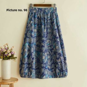 Slimming Floral Print Cotton Linen Long Skirt A-Line Half-length Lantern Style Commute Artistic Trendy Natural Waist Skirt