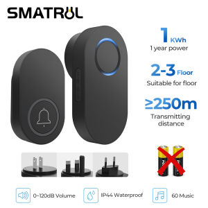 SMATRUL Self Powered Doorbells No Need Battery 120dB 60 Chimes 250M Range EU US UK Plug Waterproof Door Bell For OfficeHome