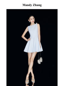 French Elegant Sleeveless Waist Cinching Short Dress