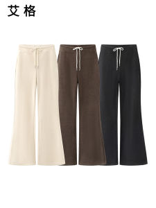 Elegantly Slimming Soft Bell Bottom Pants Pure Color Drawstring Elastic Waist Commuter Friendly Casual Trousers for Women