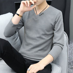 Striped Mens Long Sleeve V-Neck Base Layer Sweatshirt Spring Autumn