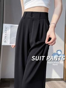 YAYANGREN | Slimming Wide Leg Black Ice Silk Trousers