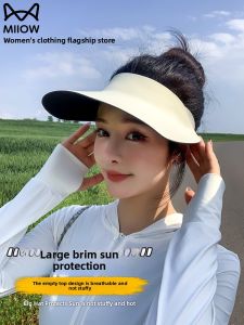 MiiOW | Womens Summer Camping Cycling Empty Top UV Protection Sun Hat Black Glue Sunscreen Cap Casual Style Wide Brim Hat For Travel