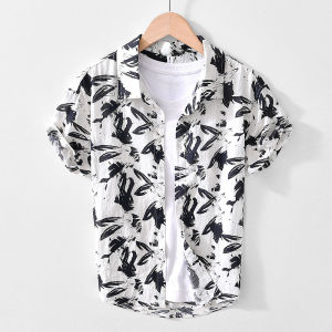 Lightweight Breathable Short Sleeve Shirt Japanese Style Personalized Print Black White Pattern Loose Fit Summer Casual Shirt