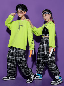 Kids Hiphop Performance Set Spring & Fall Boys and Girls Fluorescent Green Jazz Dance Catwalk Show Trendy Clothing Drum Kit