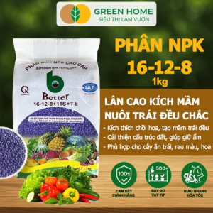 Mua 5 tặng 1 - Phân bón NPK 16-12-8-11S+TE Greenhome Better Bao 1kg Phát Triển Nhanh Thân Cành Lá Bộ Rễ