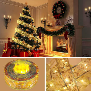 Fairy Lights Christmas Decoration LED Ribbon Christmas Tree Ornaments for Home DIY Bows Light String Navidad New Year 2026