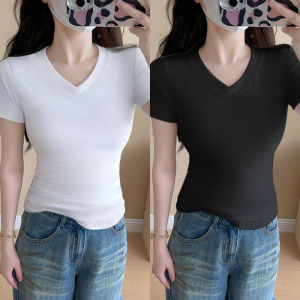 MiiOW | เสื้อยืดแขนสั้นผ้าฝ้ายแท้คอกลมทรงเข้ารูปสำหรับผู้หญิง ฤดูร้อน 2025 เสื้อชั้นในลายจุดลำลอง สไตล์มินิมอล แขนสั้น