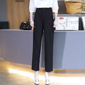 Womens Casual Harajuku Pants High Waist Wide Leg Length Nine Crop Knife Edge Drapey Premium Feel Loose Fit Commute Style