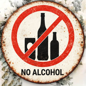 CIFbuy | 2D Metal Sign 8x8in Round Aluminum No Alcohol Symbol Vintage Plaque for Bar Restaurant Kitchen Wall Decor Gift