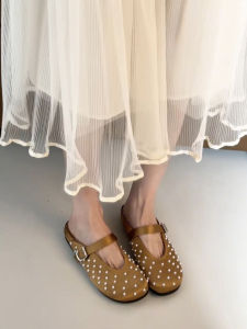 FANGXI | Pearl Round Toe Flat Mary Jane Mules