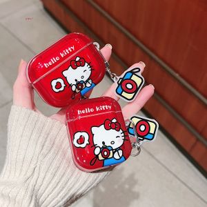 Creative Cartoon Sanrio Red KT Cat Compatible Apple Wireless Bluetooth Earphone Case Airpods3/4 Generation Protective Cover Silicone Soft Shell AirPods Pro3 Womens Style Anti-fall Box