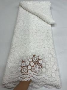 SMVP | LACE African Sequins Guipure Cord Lace Fabrics 5 Yards White 2025 New Nigerian Water Soluble Lace For Women Dresses Sewing