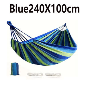 Double Hammock 2 Person Canvas Cotton Hammock with Tree Straps for Patio Garden Backyard Outdoor and Indoor (Red Blue)