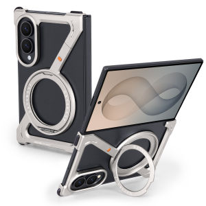 Eary Aluminum Phone Case for Samsung Galaxy Z Fold 8 Metal Frame Bumper with 360°Rotate Magnetic Stand Anti-Drop Protector Cover