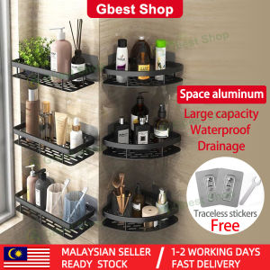 Gbest Bathroom Rack High Quality Aluminum material Bathroom Wall Corner Shelves Bathroom Storage Toilet Rack Shower Shampoo Rak Bilik Mandi Free of Punch kitchen Dinding Shelf Storage rack Bathroom Organizer 浴室置物架