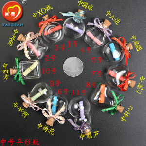 Chai Thủy Tinh Trong Suốt Mini Có Nút Chai Bằng Gỗ Mặt Dây Chuyền Hình Dạng Sáng Tạo Handmade Thổi Chúc Chai Thủy Tinh Từ Thành Phố Jinhua