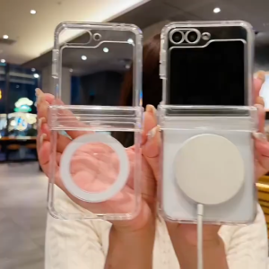 Wireless Charging Magnetic Phone Case For Samsung Galaxy Z Fold 8 7 6 4 5 Fold 3 Z Flip 8 7FE 7 6 5 4 Flip 3 Transparent Phone Acrylic+TPU Cover