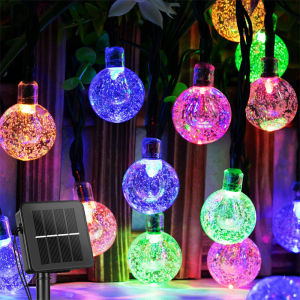 Outdoor Solar String Lights 60 LED Crystal Globe Lights Waterproof 8 Modes Solar Powered for Patio Garden Party Tree Decor