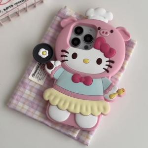 Sanrio | Ốp Điện Thoại iPhone 17/16/15/14/13/12 Pro Max Hình Hello Kitty Đầu Bếp Hoạt Hình 3D Dễ Thương Bằng Silicon - Vỏ Điện Thoại Chống Sốc Kawaii