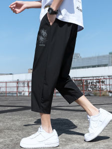 8 Points Cropped Pants Mens Summer Thin Loose Trendy Shorts Sports Breeches 7 Points Pants Casual Ice Silk Cropped Pants