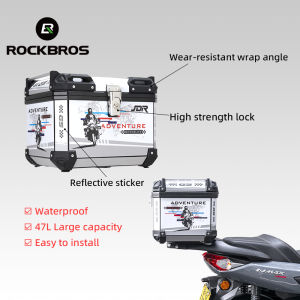 Top Box for Motorcycle 47L Alloy Large Capacity Waterproof High Strength Universal Tail Box with Reflective Sticker