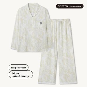 Miiow | Pure Cotton Long Sleeve Sleepwear Set For Women Spring Autumn Lightweight Home Clothes Outwear Suitable Casual Scenarios