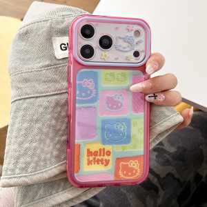 Sanrio | Cute For HelloKitty Colorful Grid Phone Case For iPhone 17 16 15 Pro Max Cute Cartoon Camera Shockproof Protective Cover