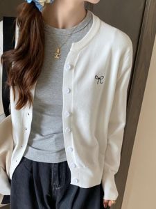 Womens Knitted Open Cardigan Spring Autumn New Style Butterfly Knot Embroidery Outerwear Lazy Style Sweater Early Autumn Top